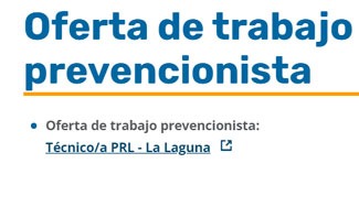 Oferta de trabajo prevencionista: Técnico/a PRL - La Laguna